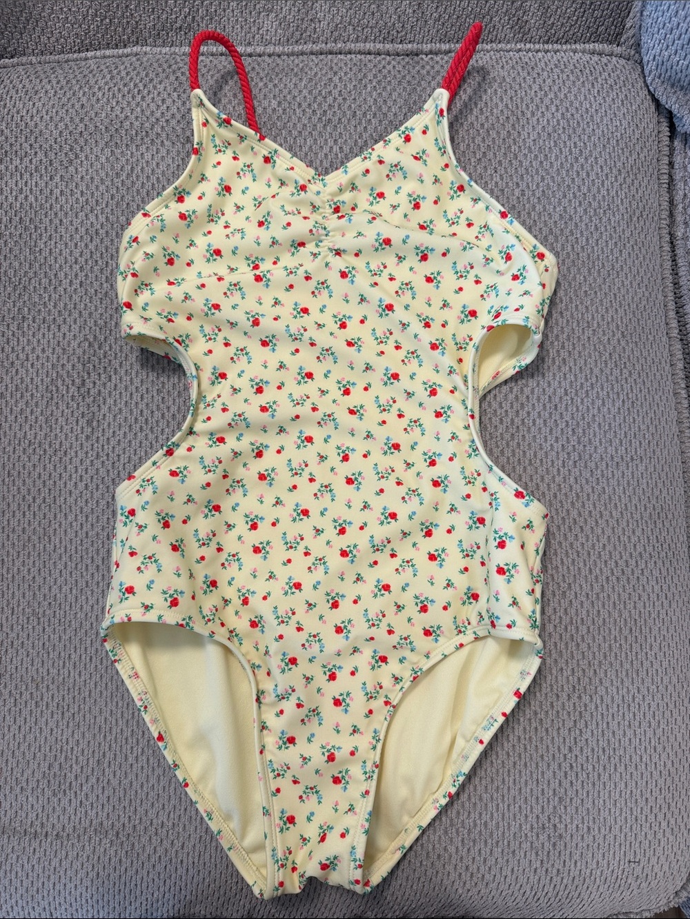 art class Yellow Floral Cutout One-Piece Swimsuit with Red Straps